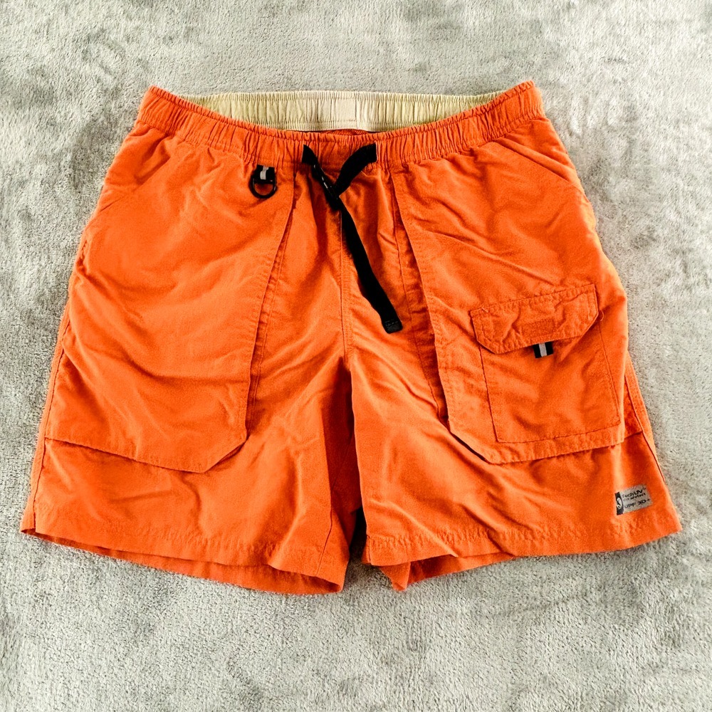 Gander Mountain Belted Shorts L Orange Nylon Lined Fishing Outdoor‎ 7" Inseam